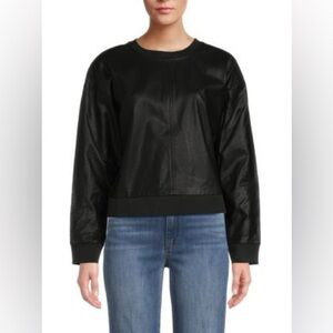 Grey Lab Faux Leather Drop Shoulder Sweatshirt‎ Size S Black